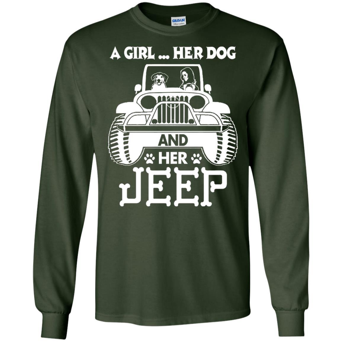 Dog Lover T-shirt A Girl Her Dog And Her Jeep Forest Green