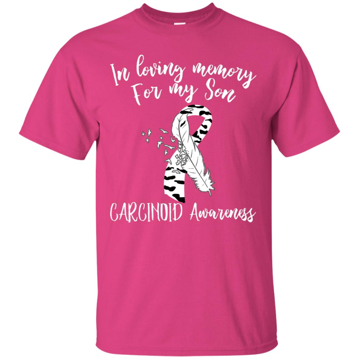 In Loving Memory For My Son Carcinoid Awarenss Zebra Stripe Ribbons Shirt Heliconia