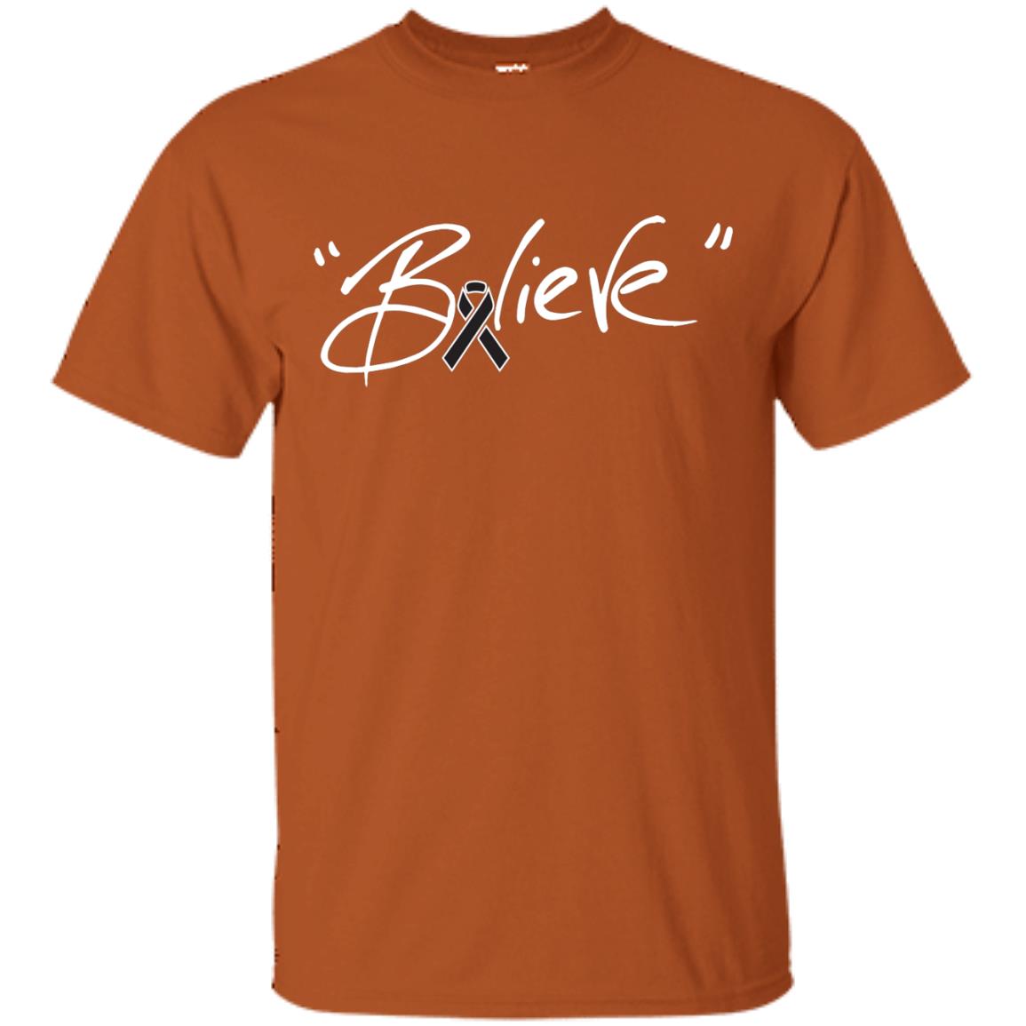 Melanoma Cancer Awareness Shirt Black Ribbon Believe Texas Orange