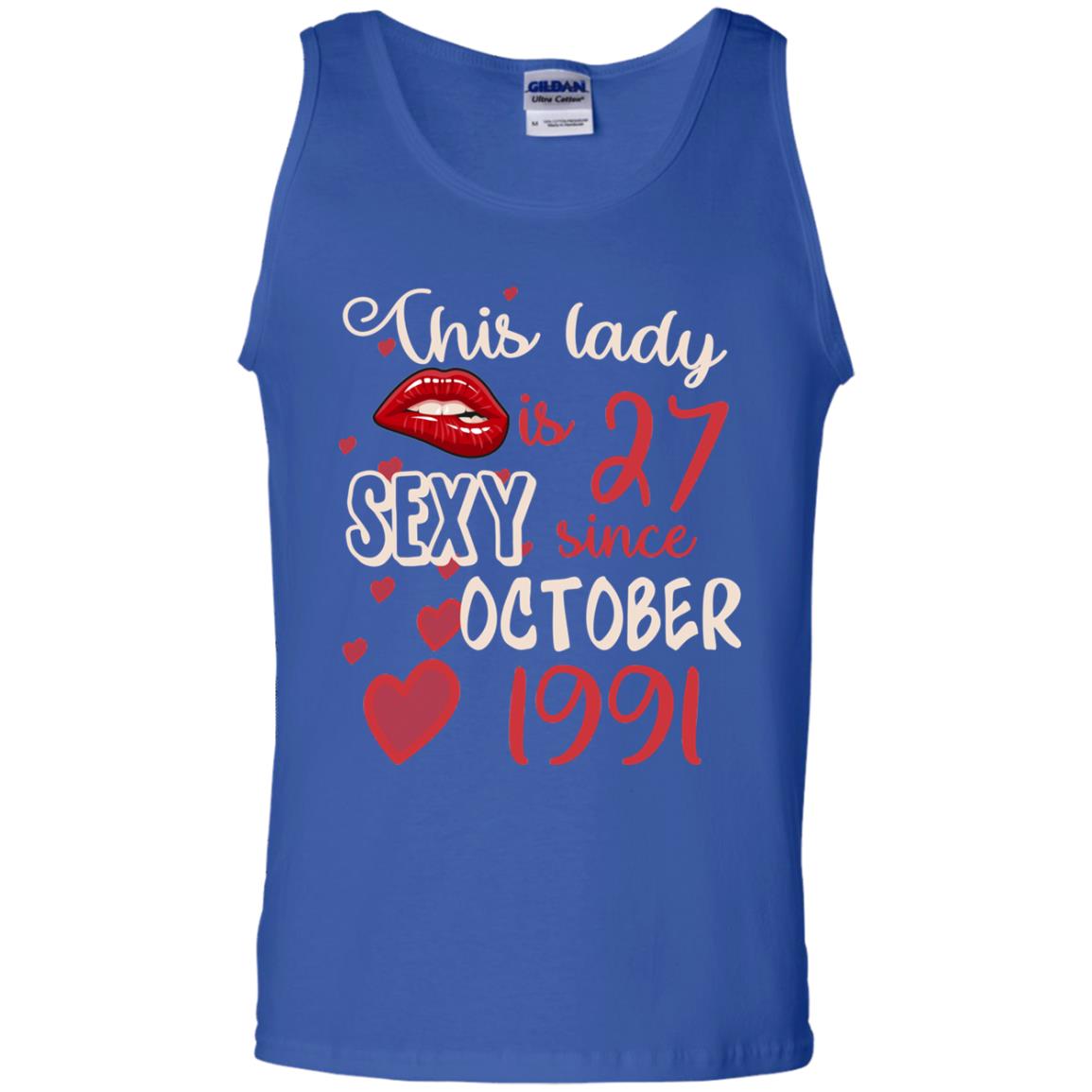 This Lady Is 27 Sexy Since October 1991 27th Birthday Shirt For October Womens Royal