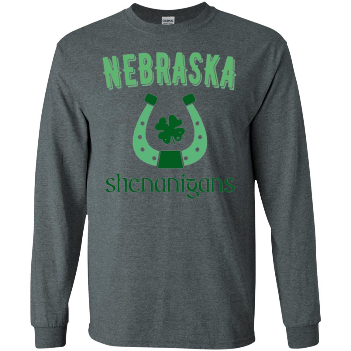 Nebraska Shenanigans Horseshoe Clover St Patrick_s Day T-shirt Dark Heather