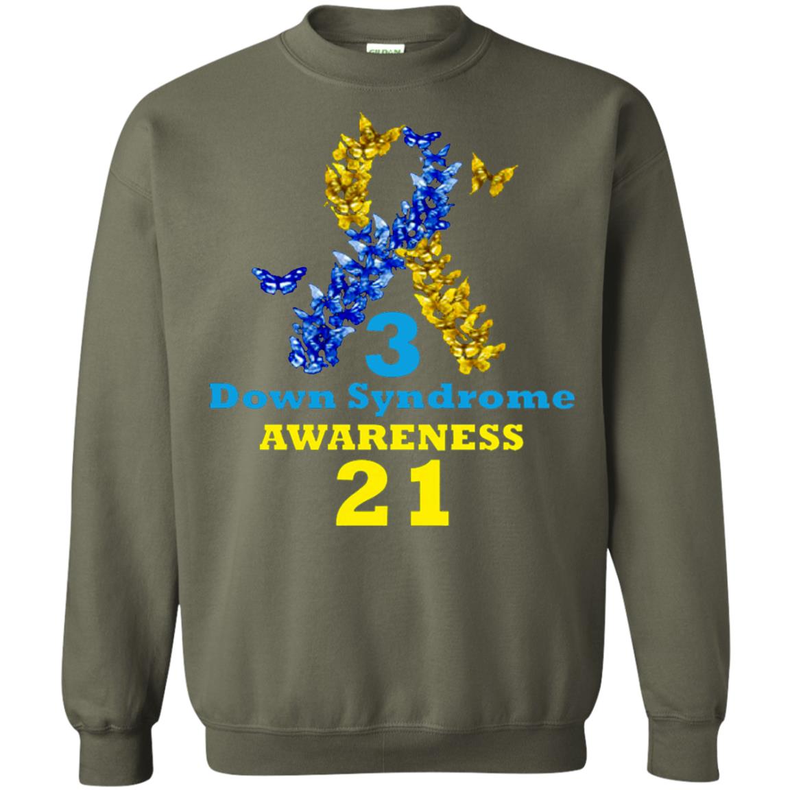 Down Syndrome Awareness Shirt Blue And Yellow Ribbons Military Green