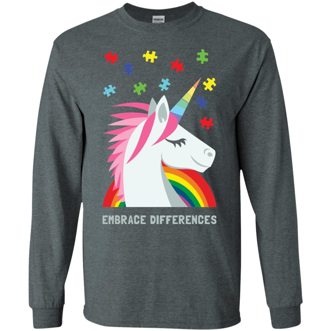 Autism Awareness Shirt Unicorn Puzzle Embrace Differences Dark Heather