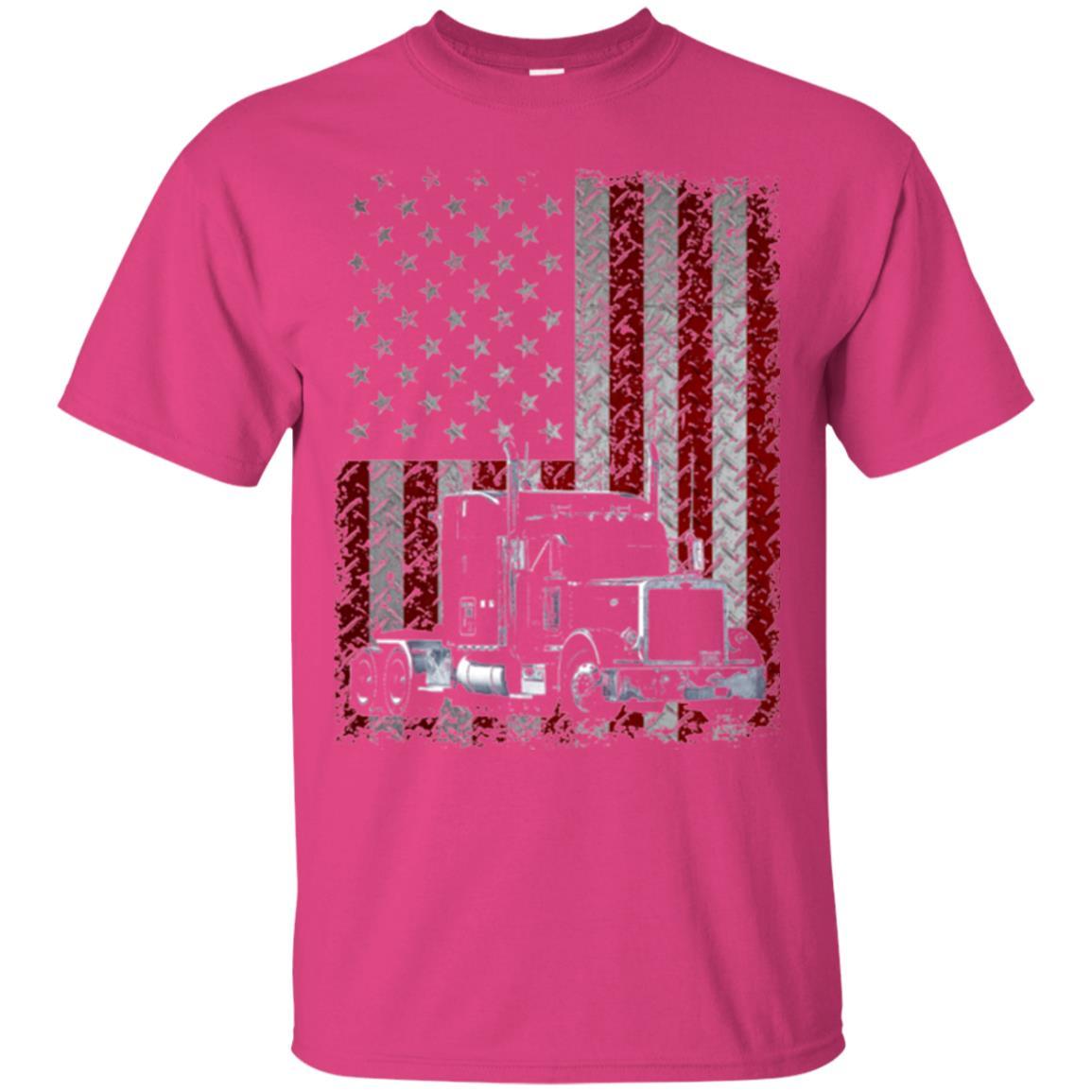 Trucker T-shirt Truck Driver American Flag Heliconia