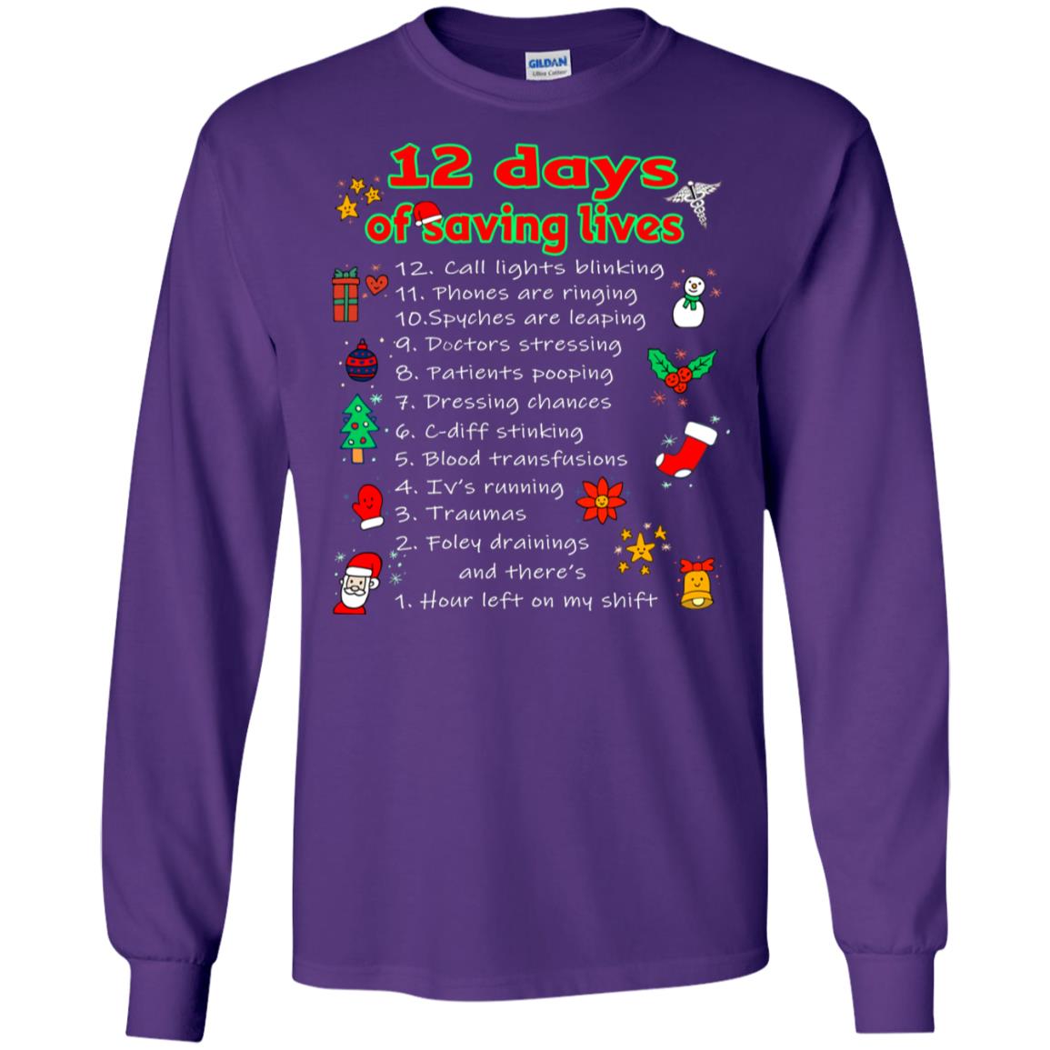 12 Days Of Saving Lives Twelve Days Of Christmas Gift Shirt Purple