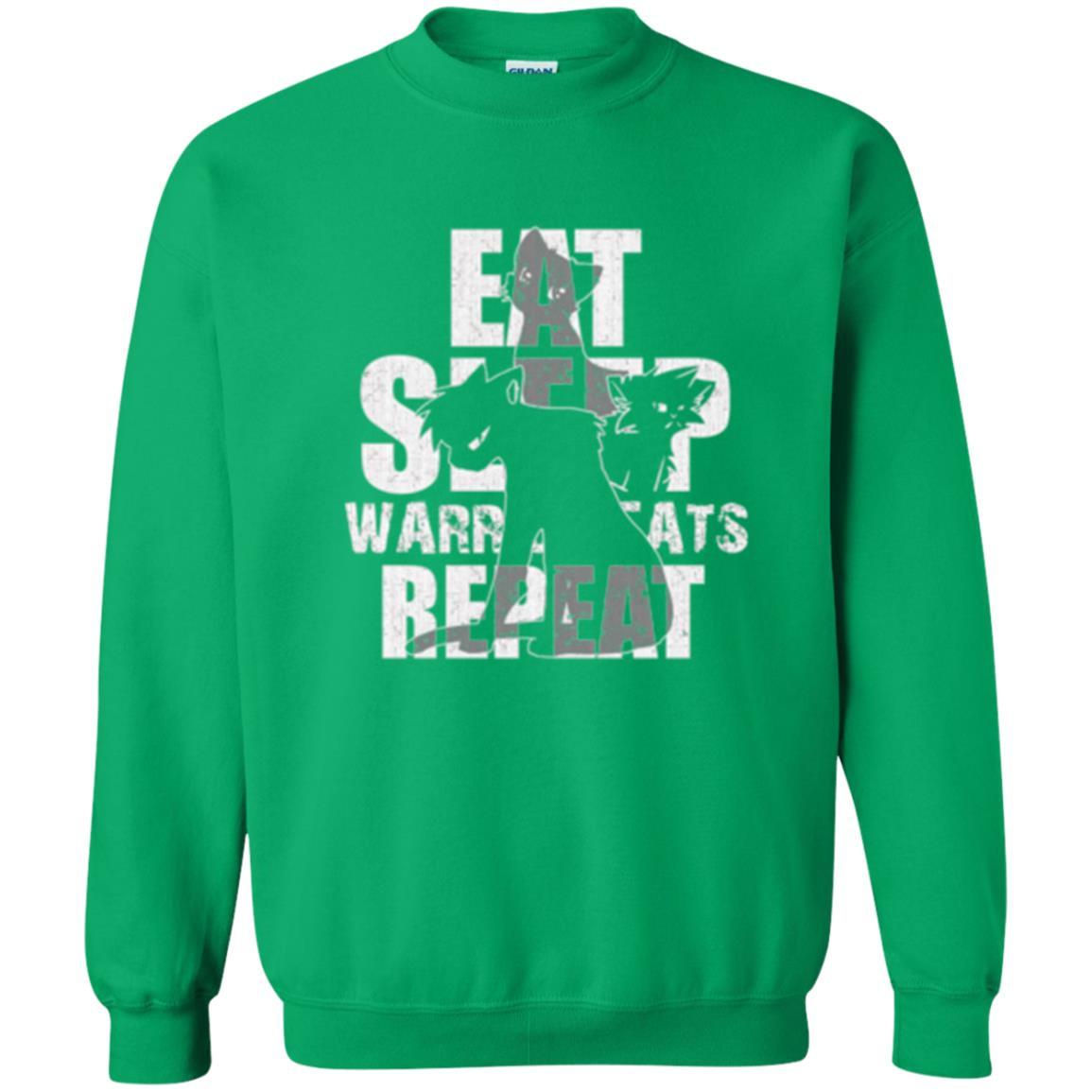 Cat Lover T-shirt Eat Sleep Warrior Cats Repeat Irish Green