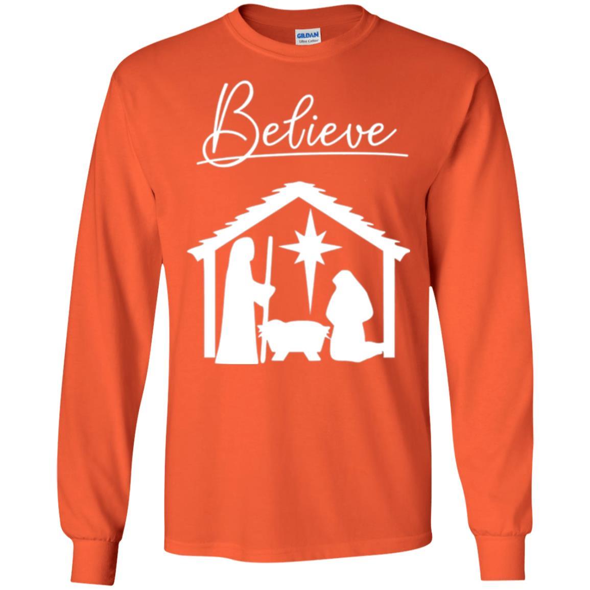 Christian Christmas T-shirt Believe Jesus Celebrate Orange