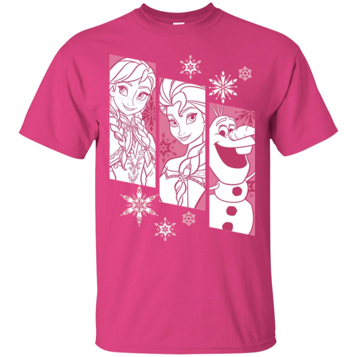 Frozen Anna Elsa Olaf Snowflake Panel Graphic T-shirt Heliconia
