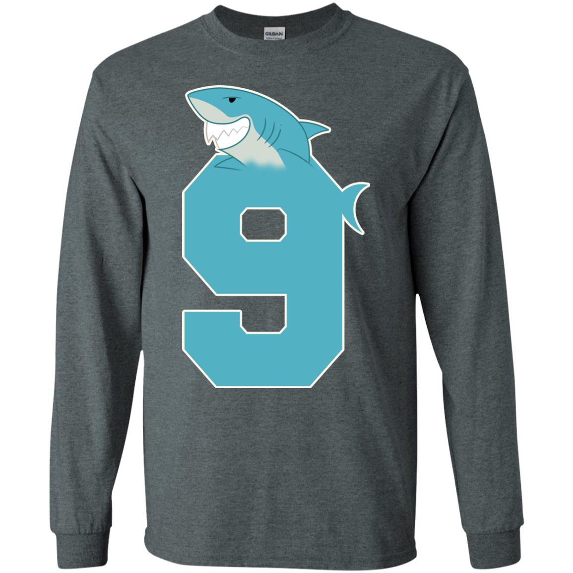 9th Birthday Shark Party Shirt Dark Heather