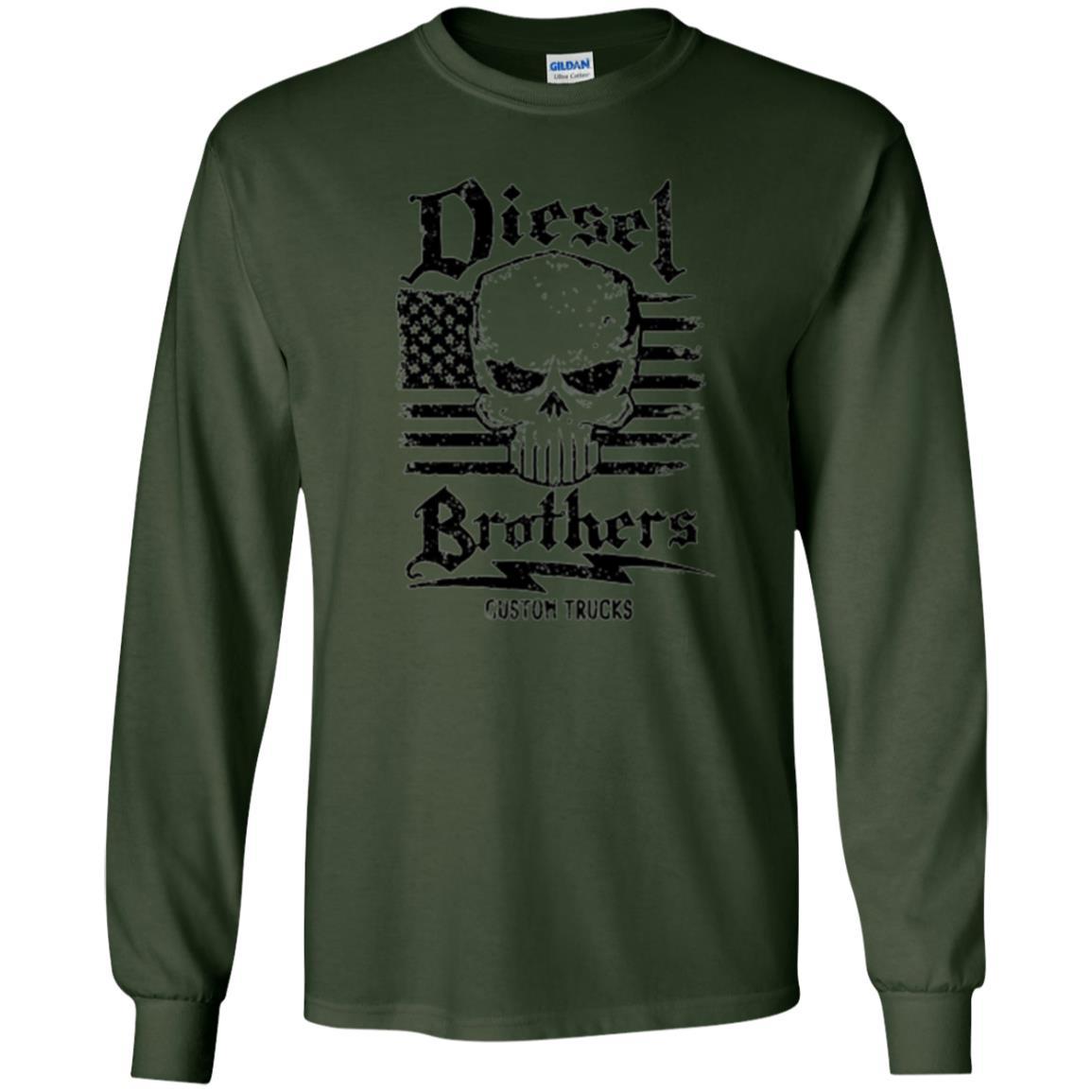 Diesel Brothers Custom Trucks Skull Usa Flag T-shirt Forest Green