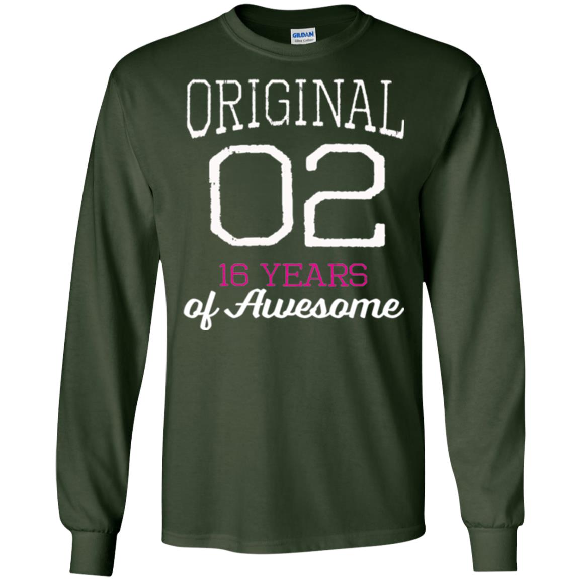 16th Birthday T-shirt Cute Original 2002 16 Years Of Awesome Forest Green