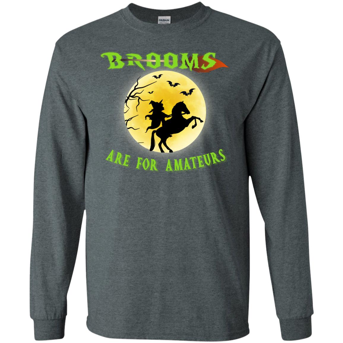 Brooms Are For Amateurs Witches Ride A Horse Funny Halloween Shirt Dark Heather