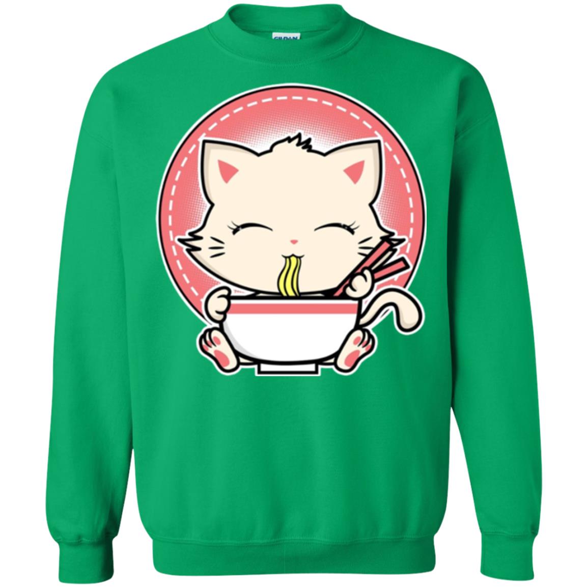 Kawaii Japanese Anime Cat Ramen T-shirt Irish Green