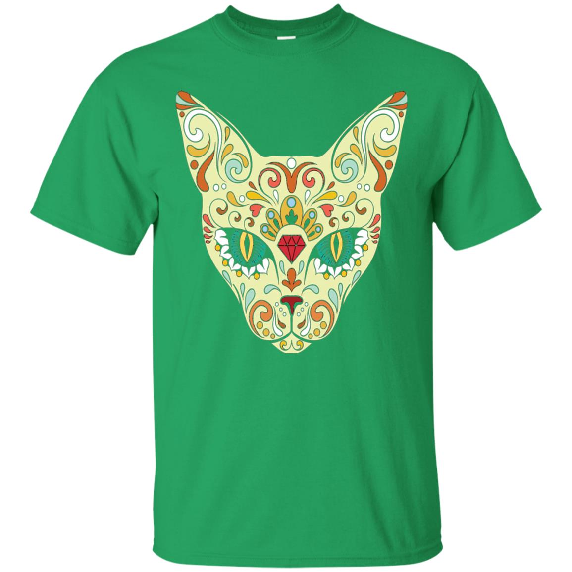 Cat Sugar Skull Design T-shirt Irish Green