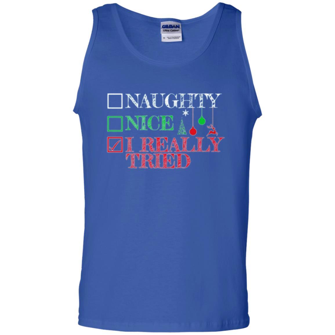 Christmas T-shirt Naugth Nice I Ready Tried Royal
