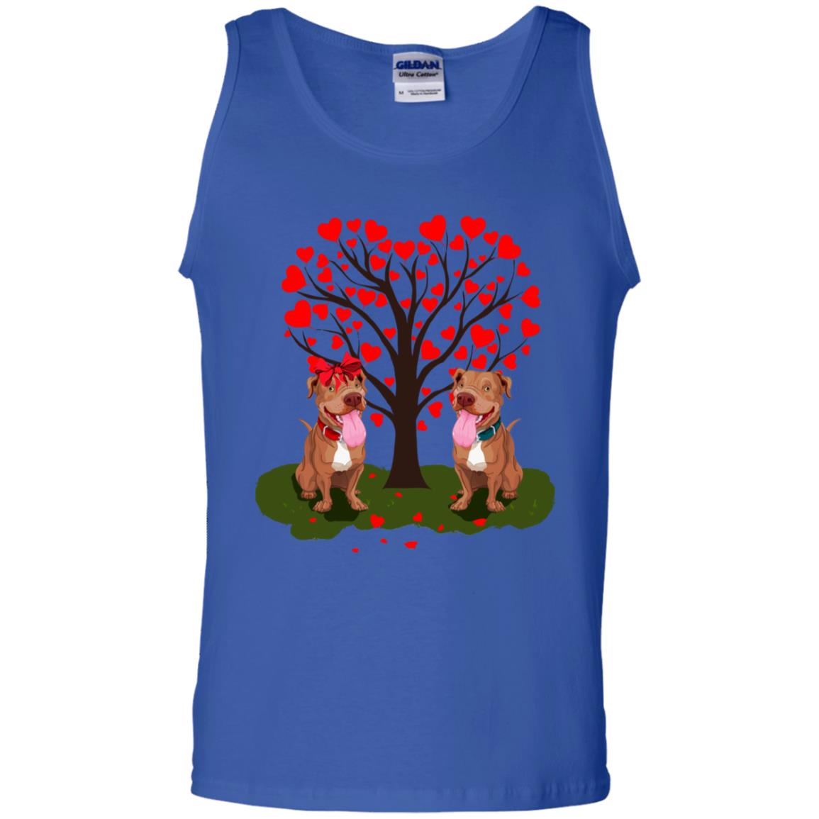 Valentine Pitbull Couple Heart Tree Shirt Royal