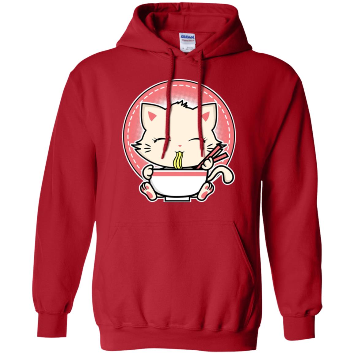 Kawaii Japanese Anime Cat Ramen T-shirt Red
