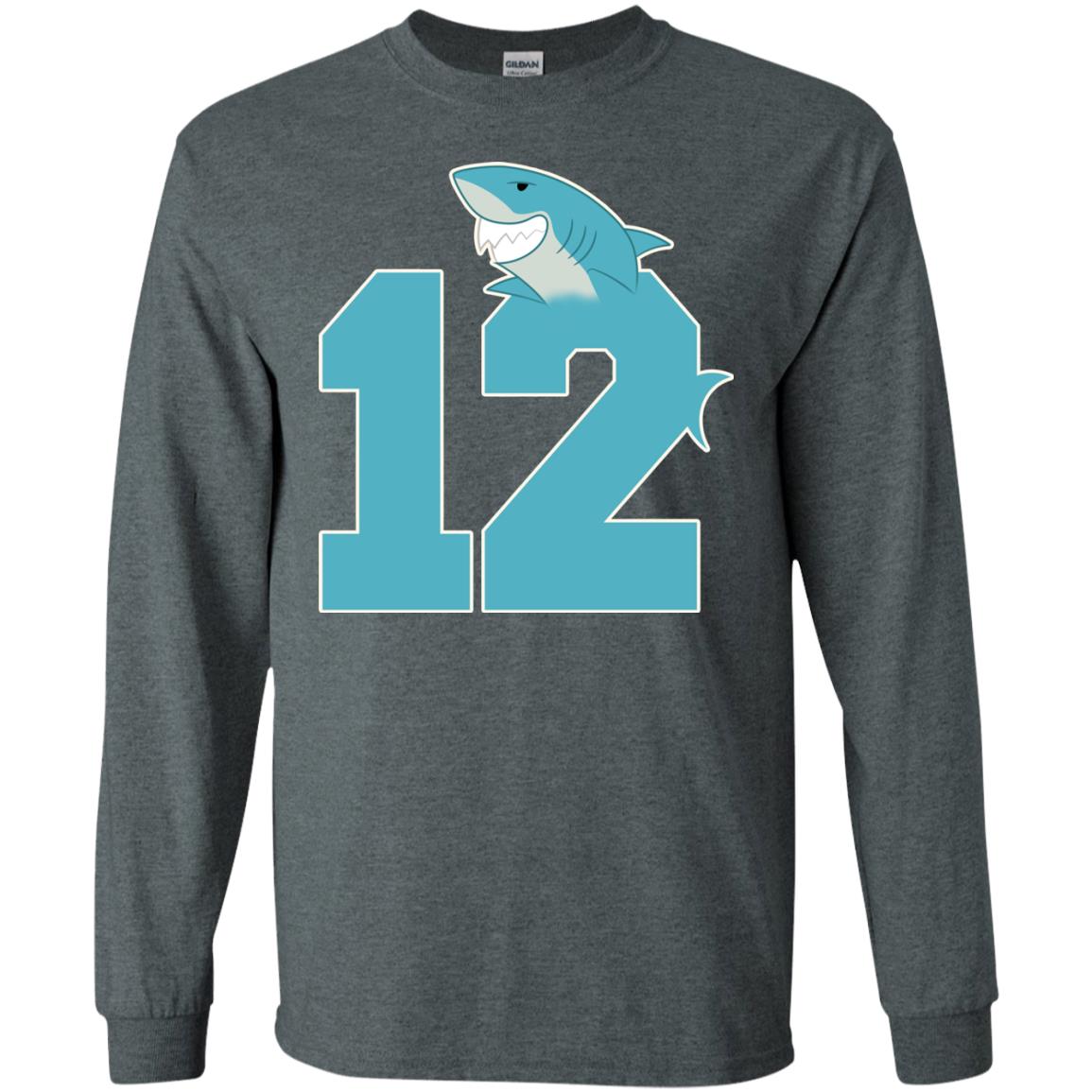 12th Birthday Shark Party Shirt Dark Heather