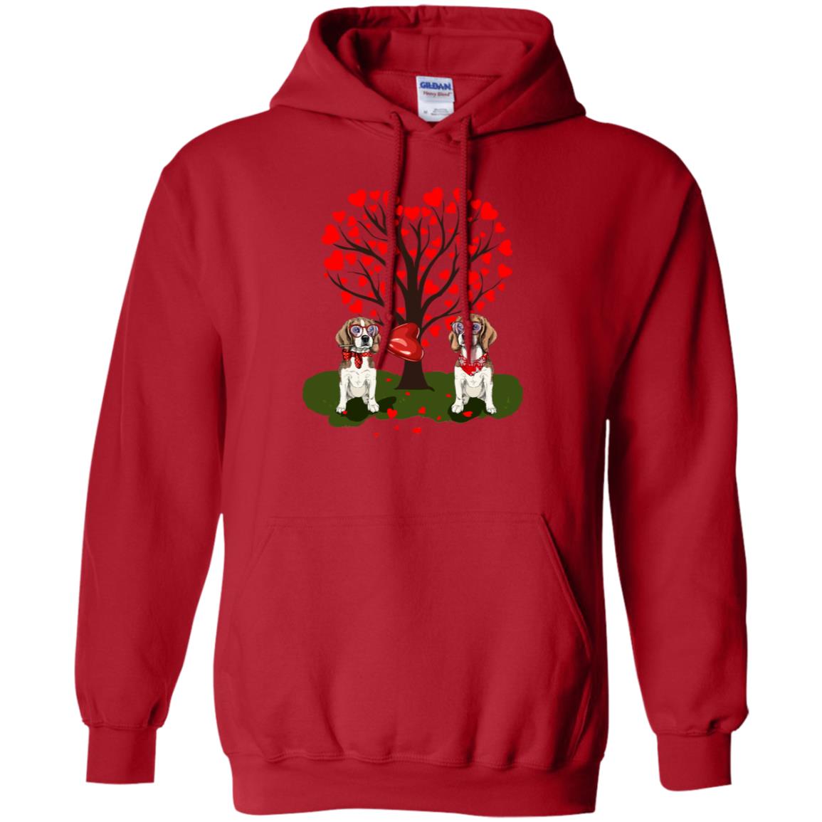 Valentine Beagle Couple Heart Tree Shirt Red