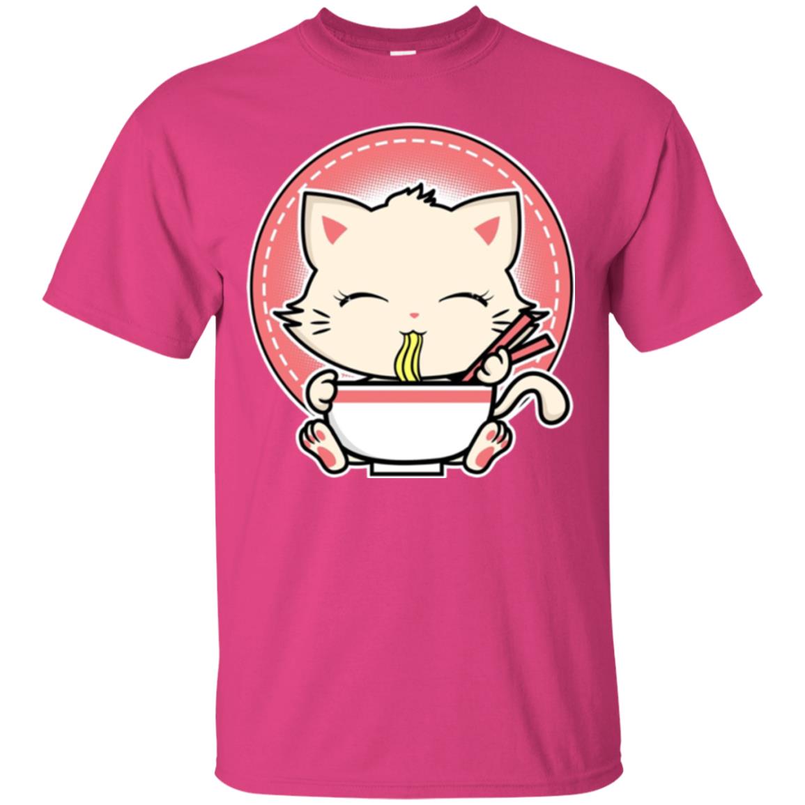 Kawaii Japanese Anime Cat Ramen T-shirt Heliconia