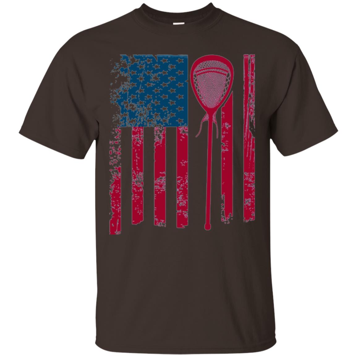 Lacrosse Player T-shirt Lacrosse American Flag Stick Dark Chocolate