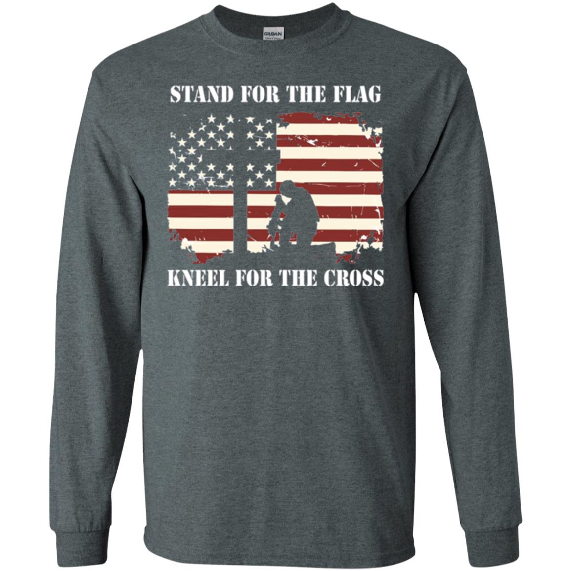 Military T-shirt Stand For The Flag Kneel For The Cross Dark Heather