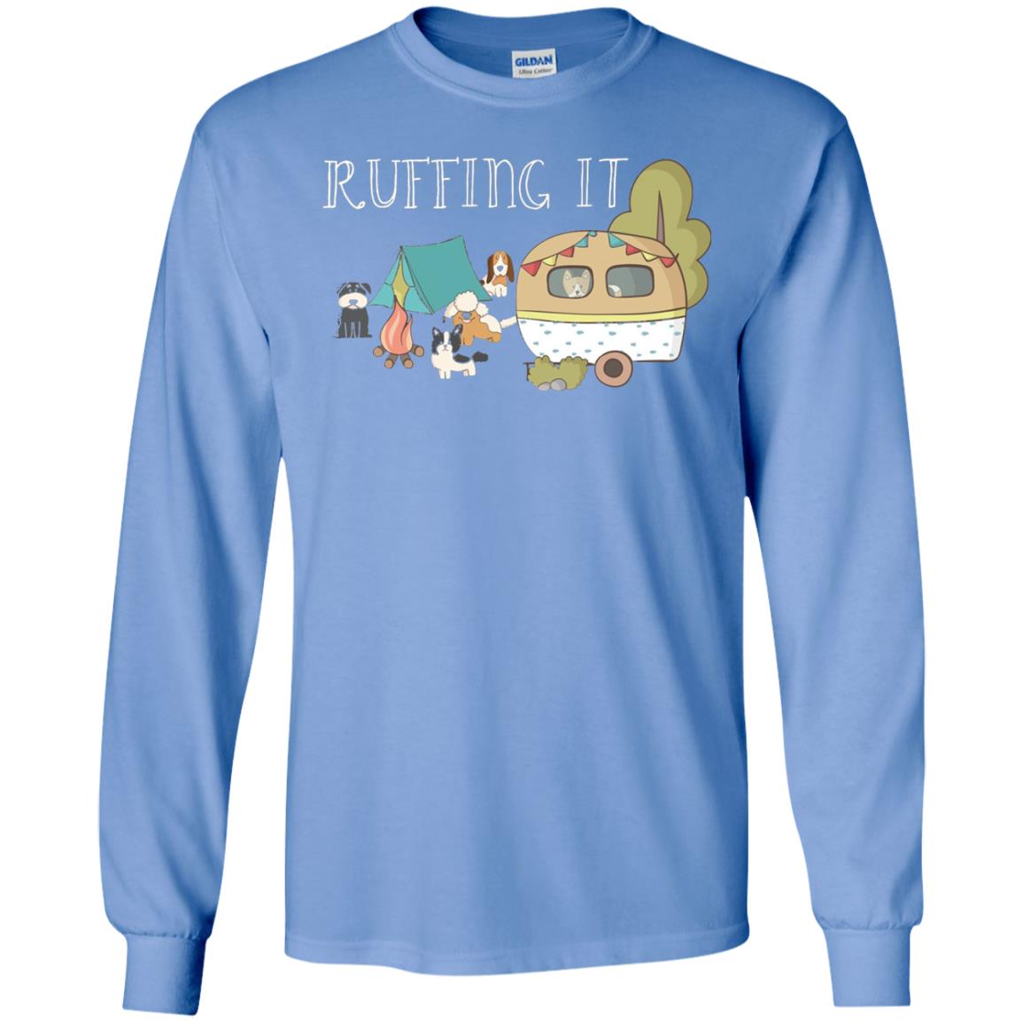 Ruffing It Camping With Dogs Camper T-shirt Carolina Blue