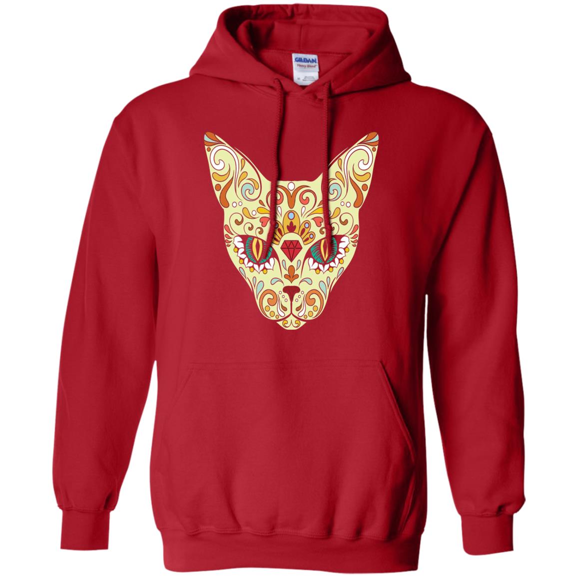 Cat Sugar Skull Design T-shirt Red