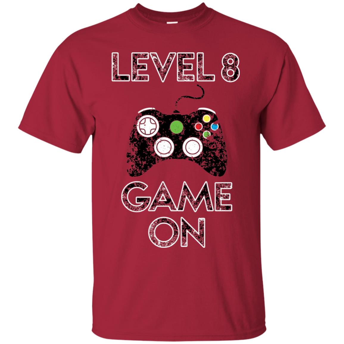 Kids Level 8 Game On 8th Birthday Gift T-shirt Cardinal