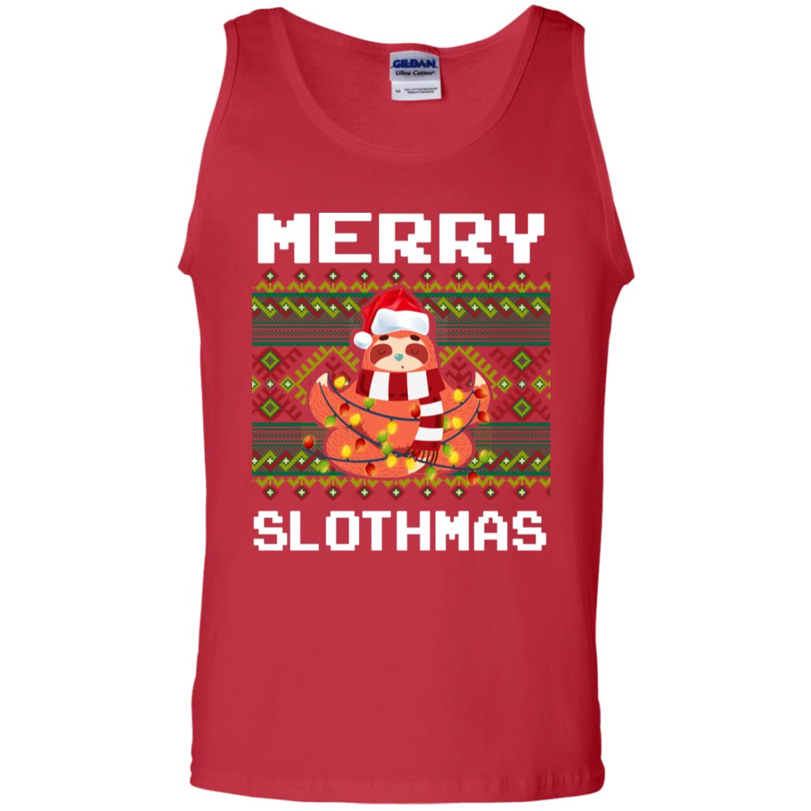 Merry Slothmas Funny Sloth Lovers Ugly Sweater X-mas Gift Shirt Red