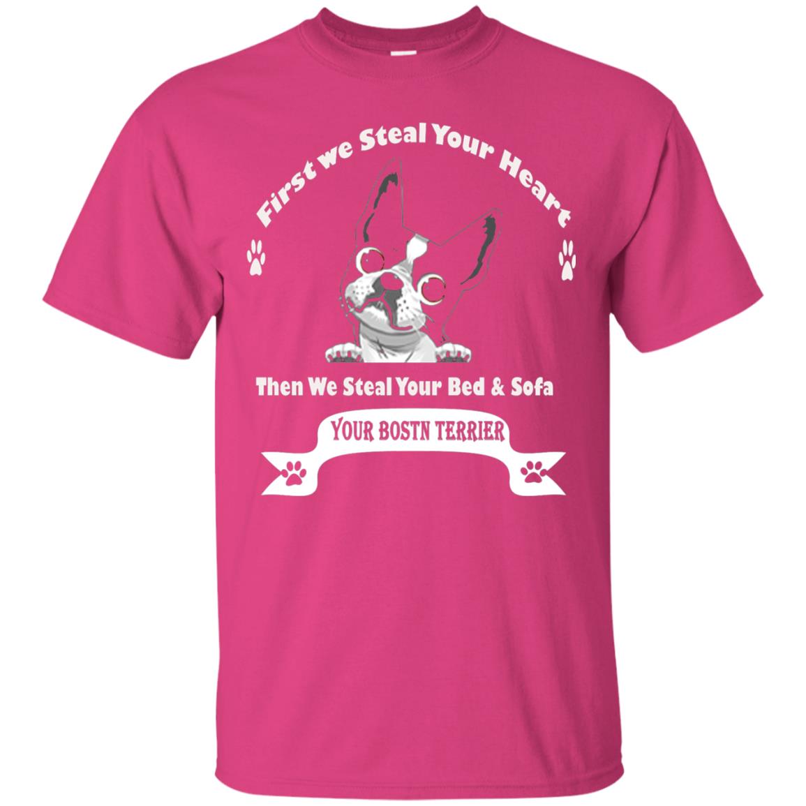 Frist We Steal Your Heart Boston Terrier T-shirt Heliconia