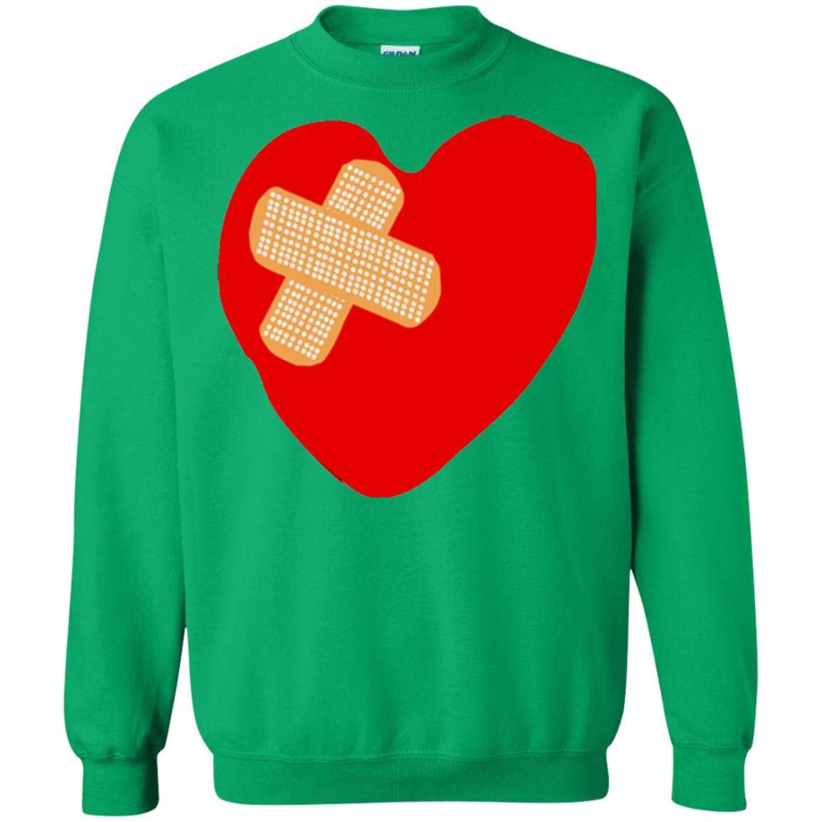 Funny Patched Up Heart Graphic T-shirt Irish Green