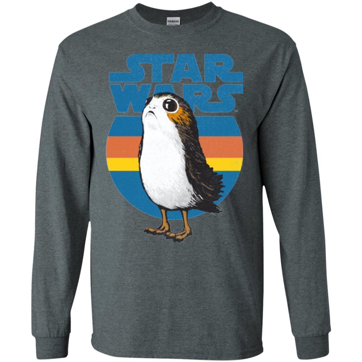 Film T-shirt Star Wars Last Jedi Porg Retro Stripes Logo Graphic Dark Heather