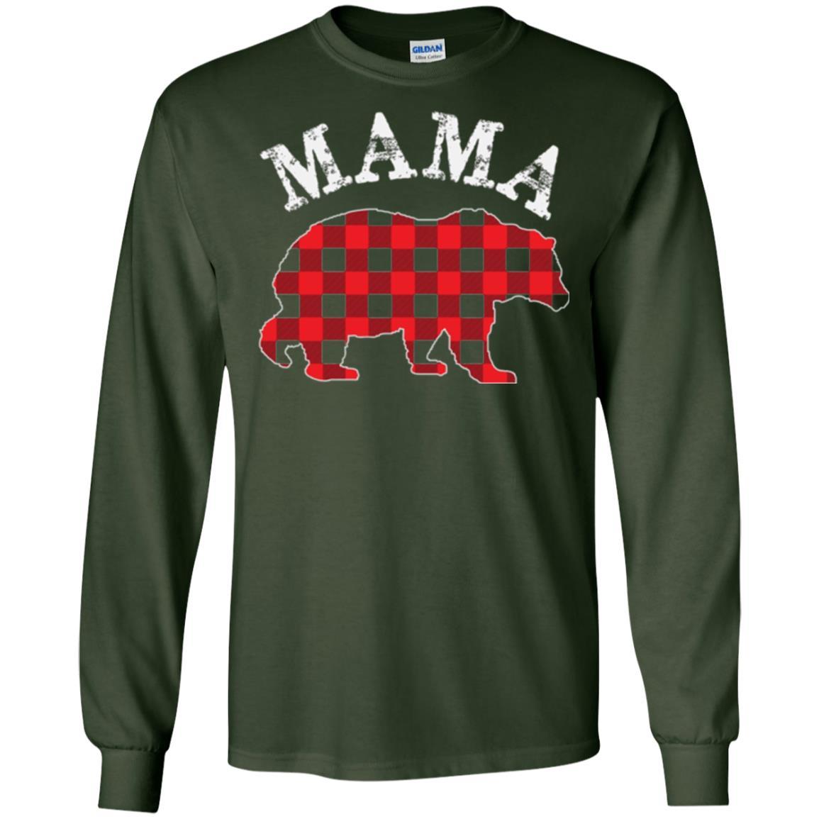 Mama T-shirt Red Plaid Mama Bear Forest Green