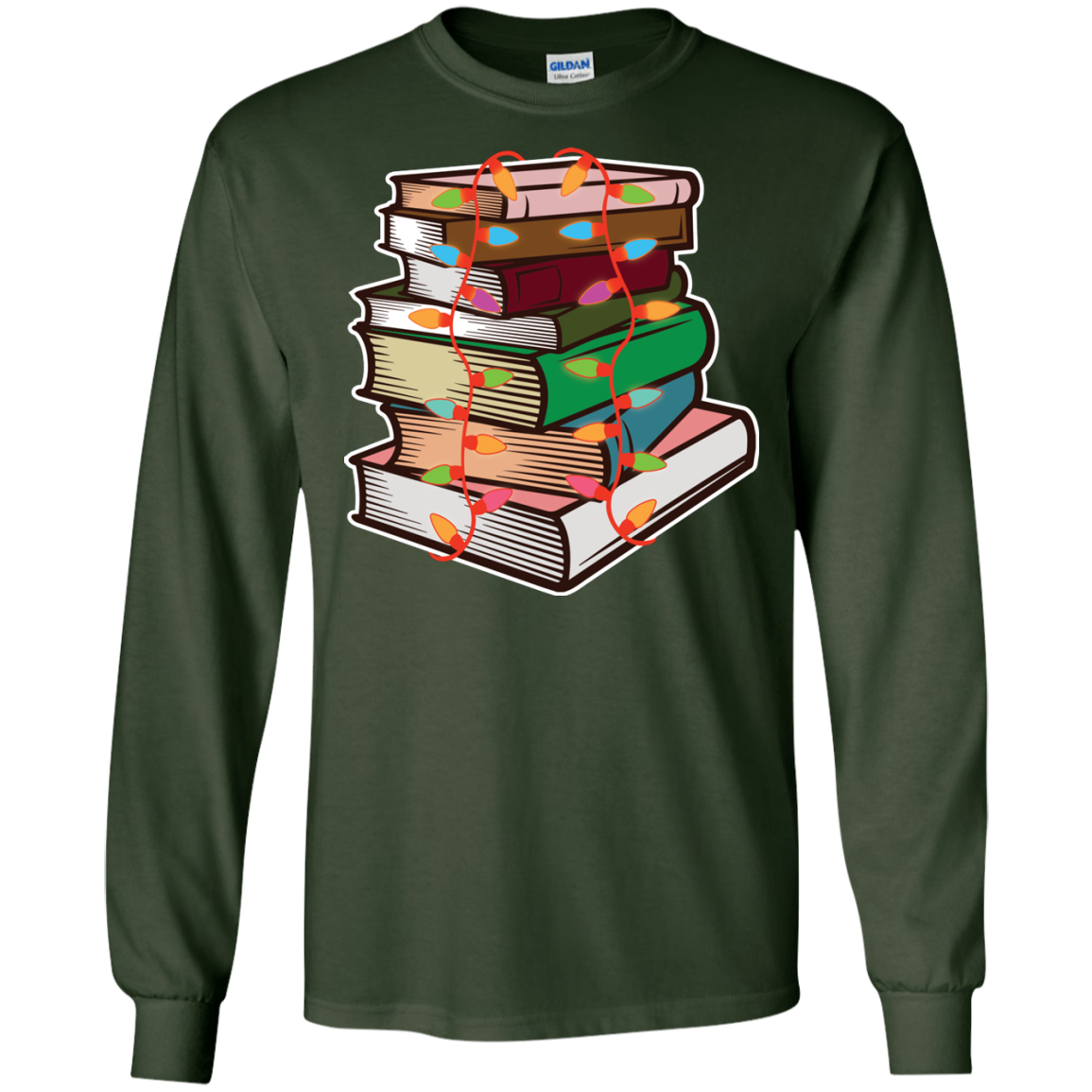 Fairy Lights Christmas Gift T-shirt Book Lover Forest Green