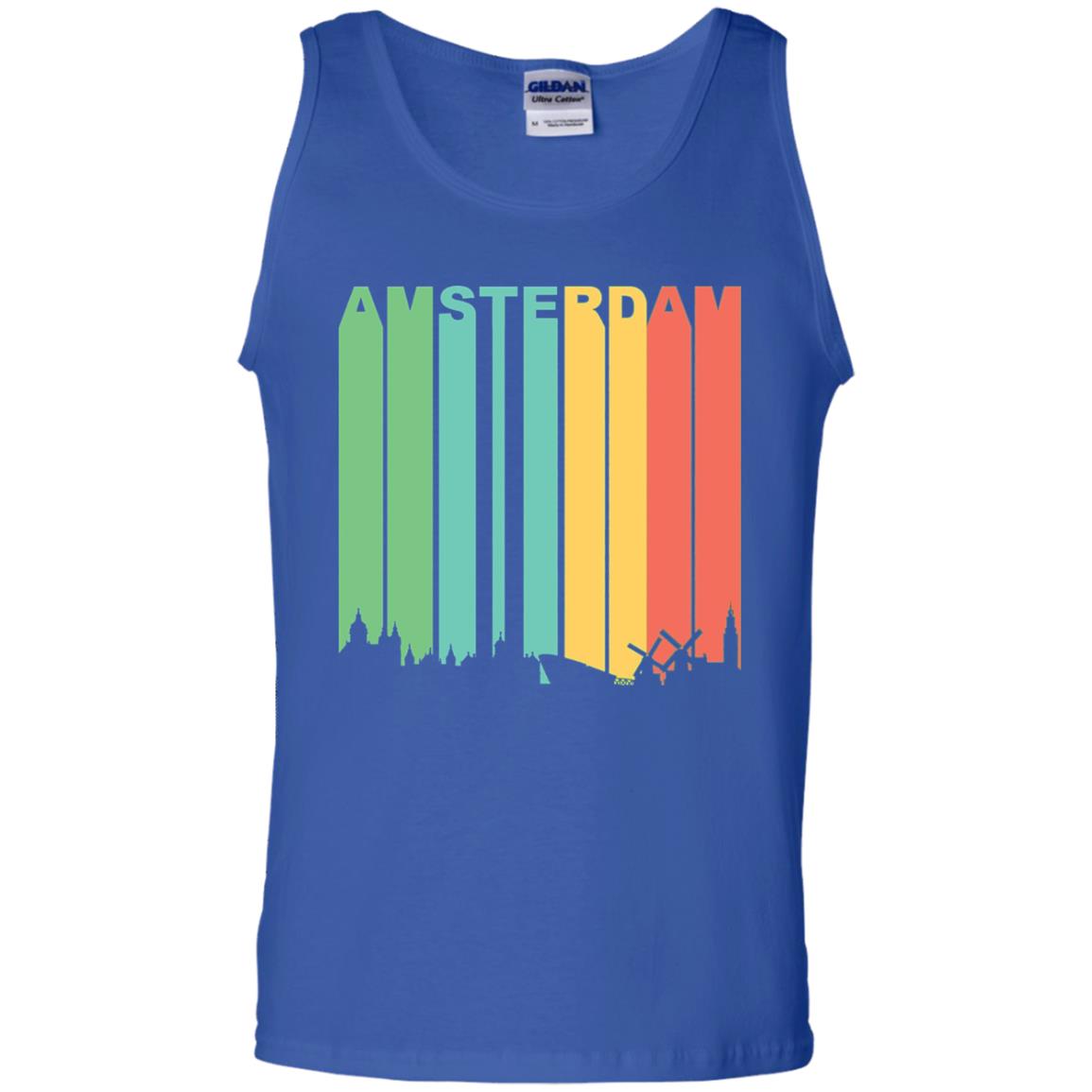Retro Amsterdam Netherlands Cityscape Downtown Skyline Shirt Royal