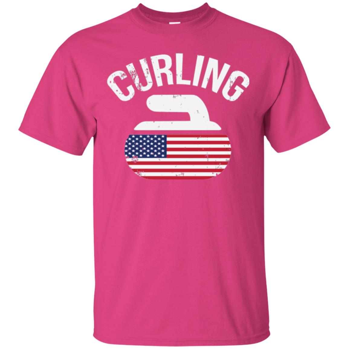 Usa Red White And Blue American Flag Curling Stone T-shirt Heliconia