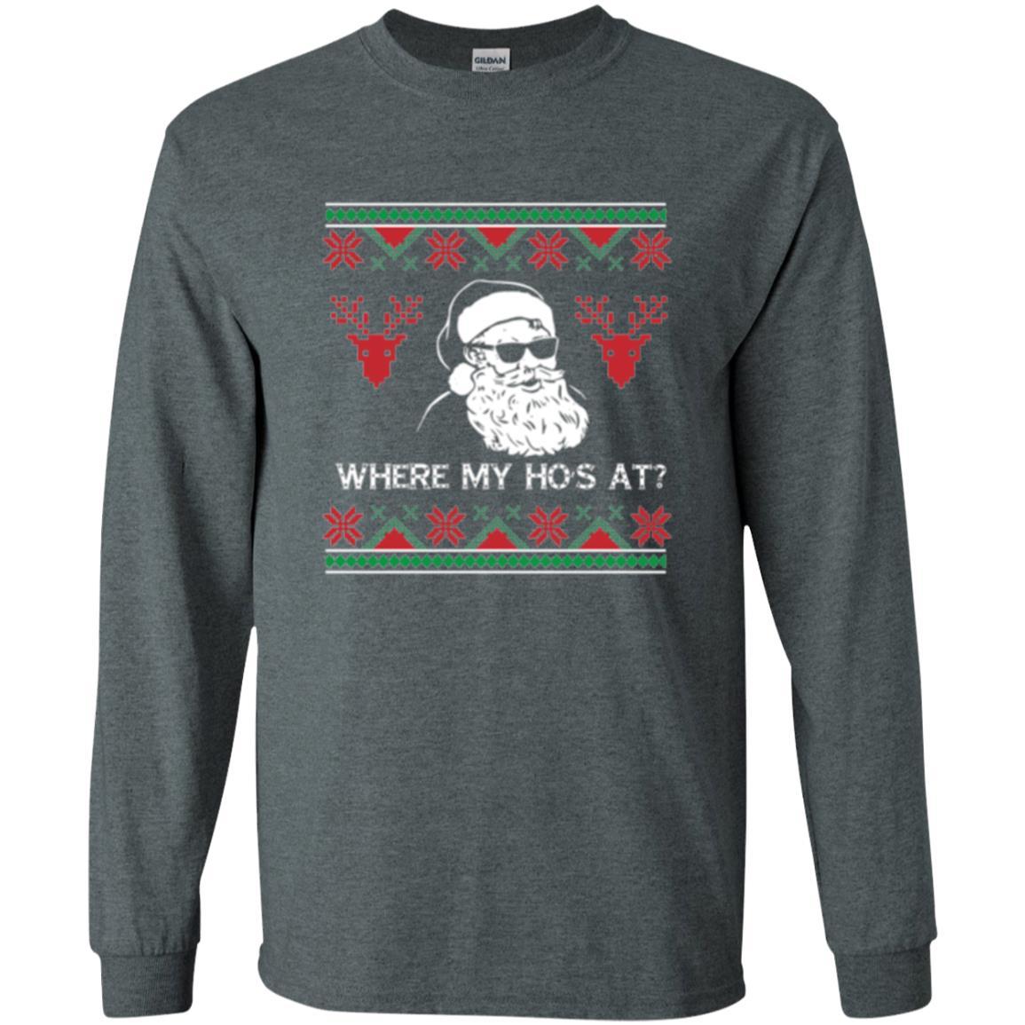 Christmas T-shirt Santa Claus Where My Hos At T-shirt Dark Heather