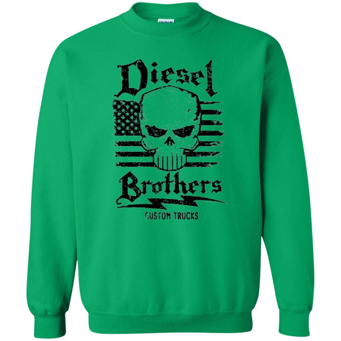 Diesel Brothers Custom Trucks Skull Usa Flag T-shirt Irish Green