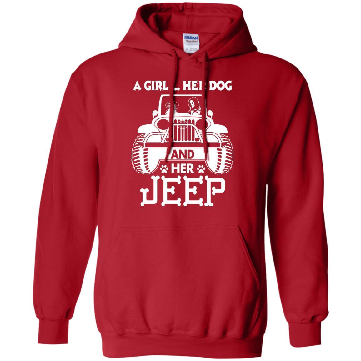 Dog Lover T-shirt A Girl Her Dog And Her Jeep Red