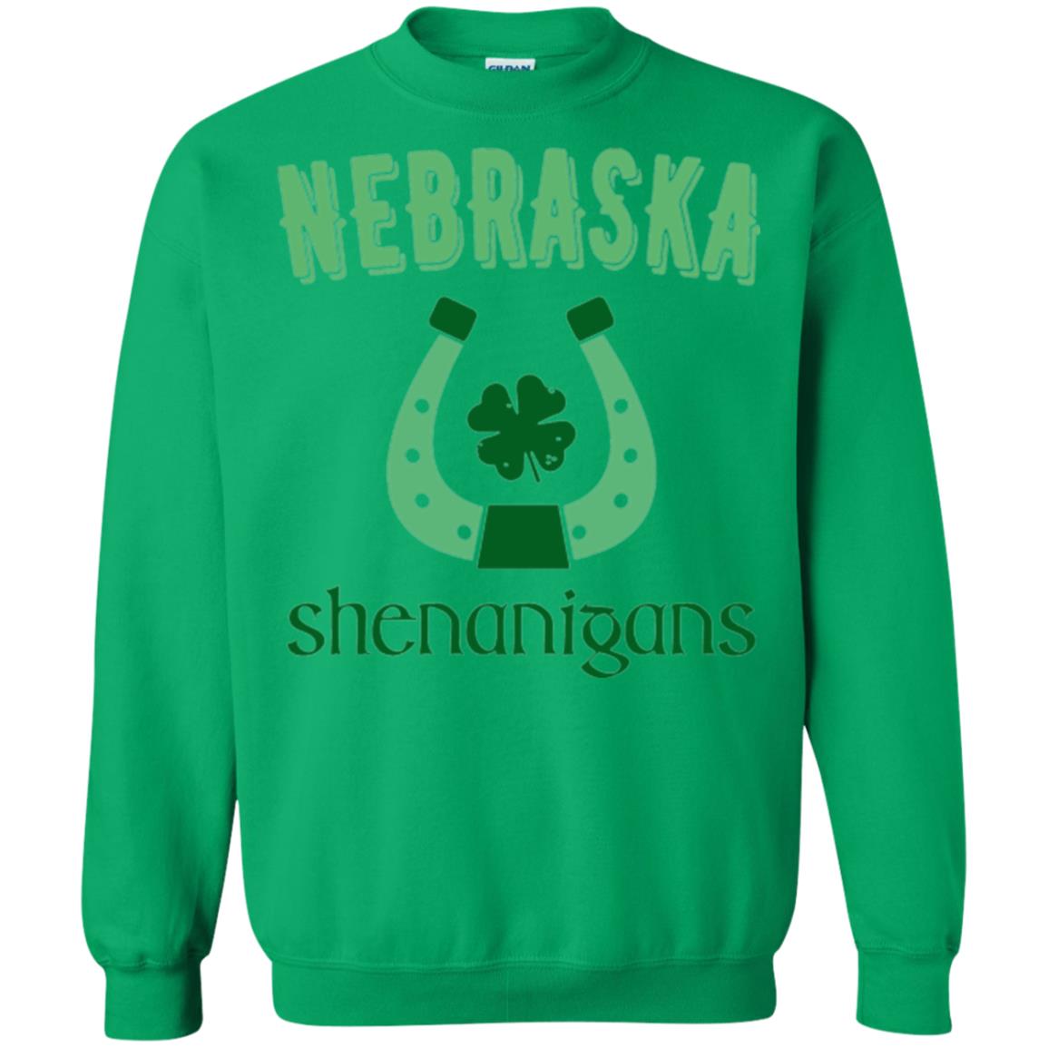 Nebraska Shenanigans Horseshoe Clover St Patrick_s Day T-shirt Irish Green