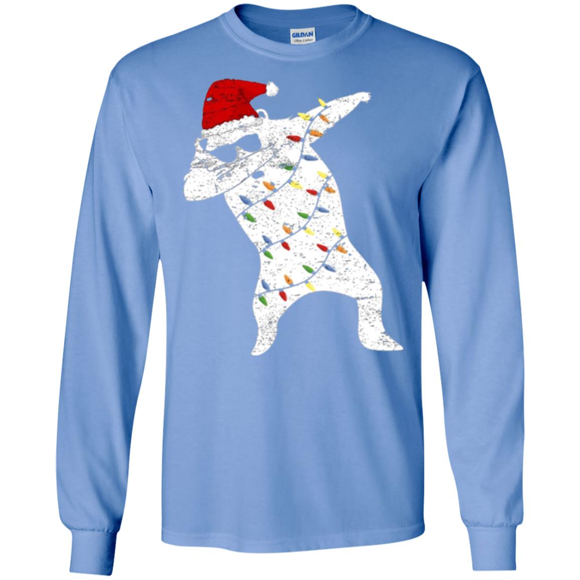 Christmas T-shirt Santa Bear Dabbing Lights Sunglasses Carolina Blue