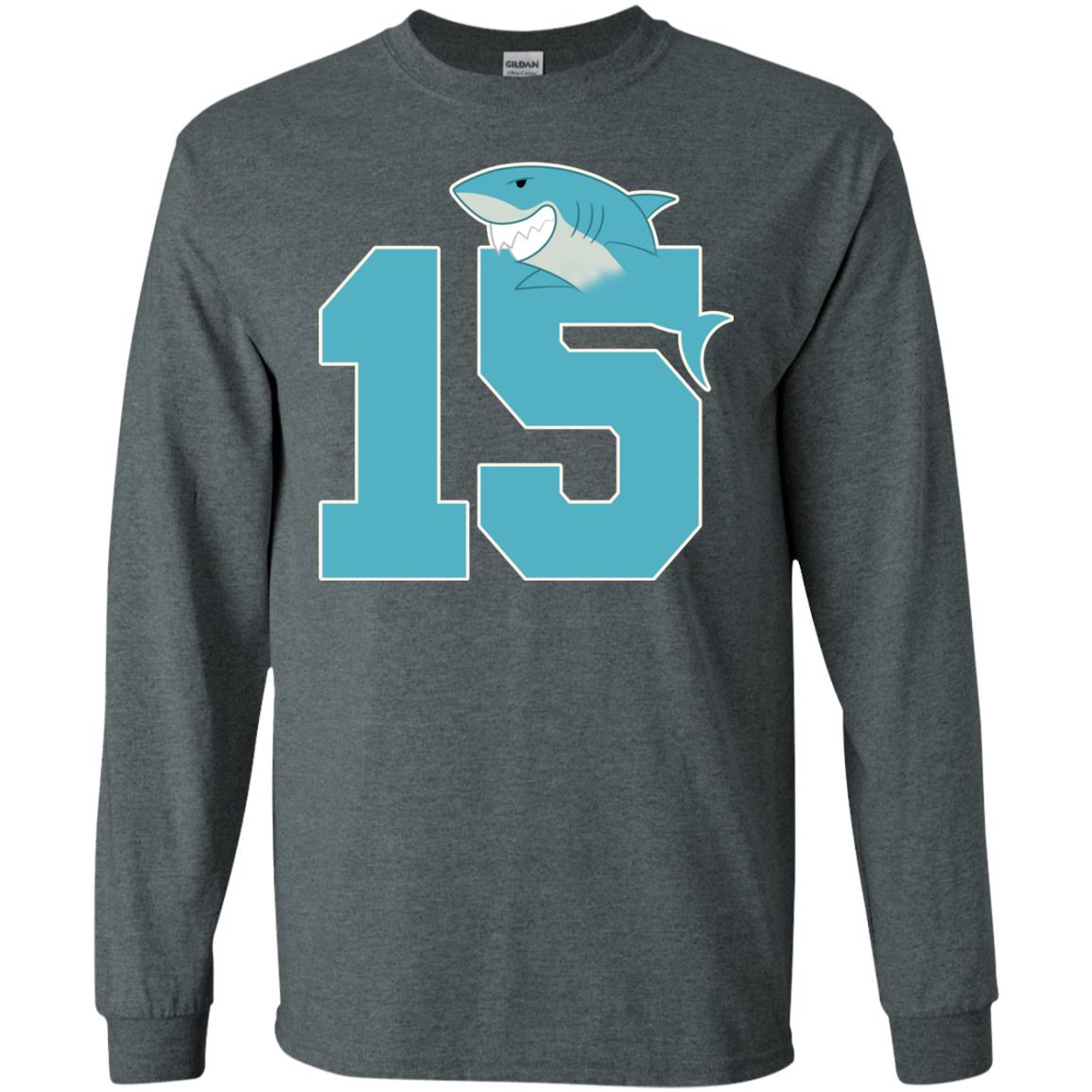 15th Birthday Shark Party Shirt Dark Heather