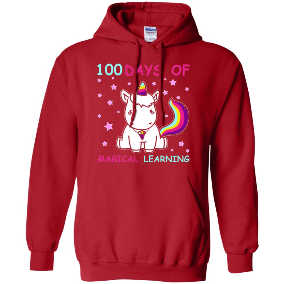 Unicorn Lover T-shirt 100 Days Of Mgical Learning Red