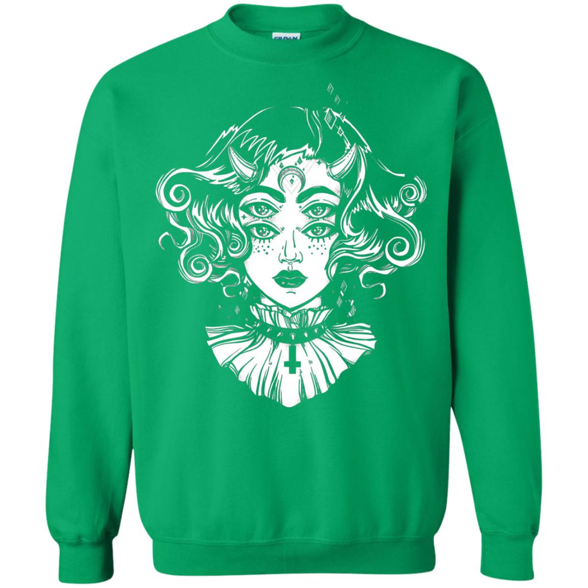 Horned Devil Girl Tshirt Satanic Halloween Glitch Goth Irish Green