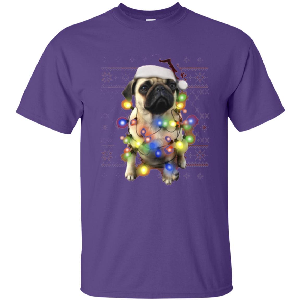 Dog Lover T-shirt Ugly Sweater Photoreal Christmas Lights Pug Graphic Purple