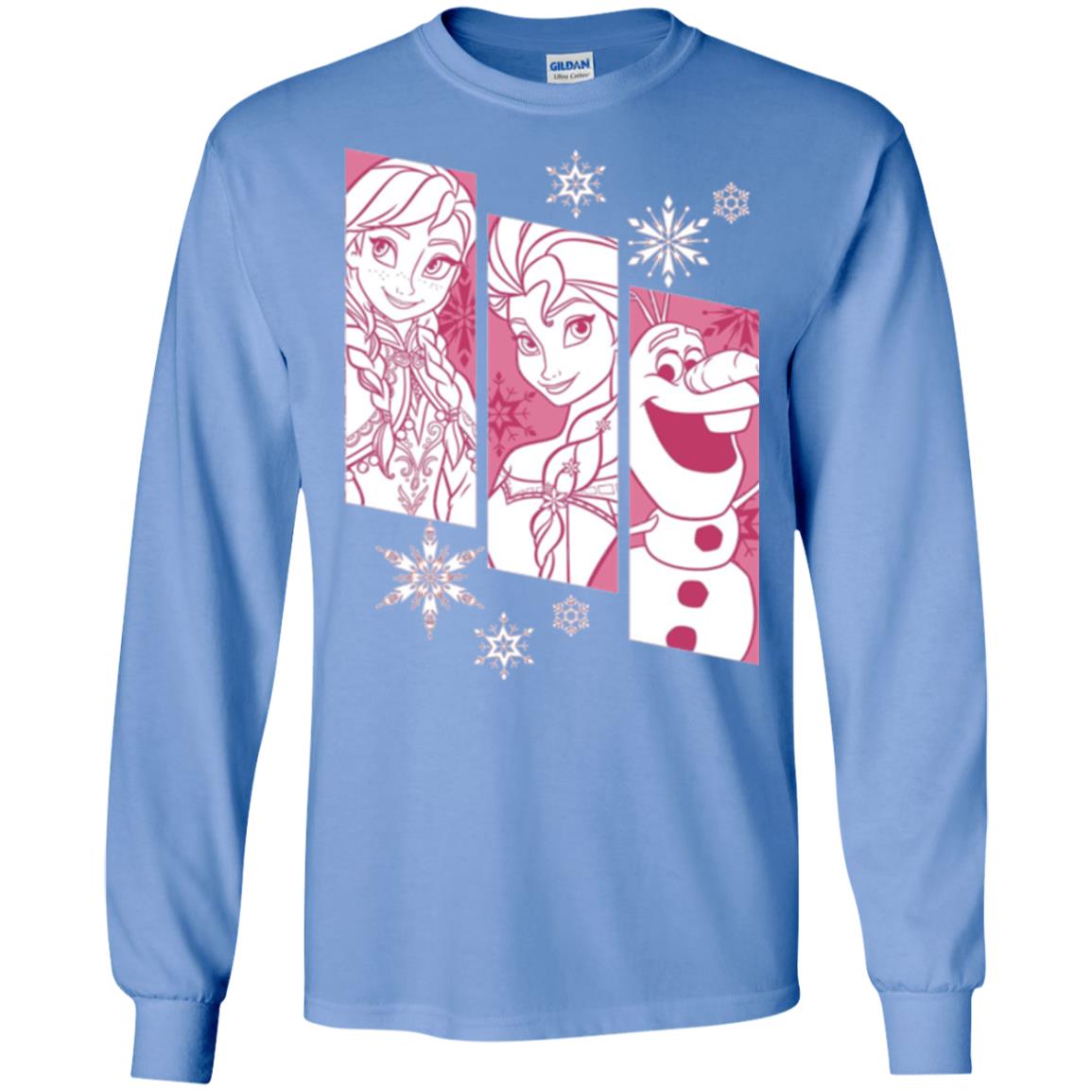 Frozen Anna Elsa Olaf Snowflake Panel Graphic T-shirt Carolina Blue