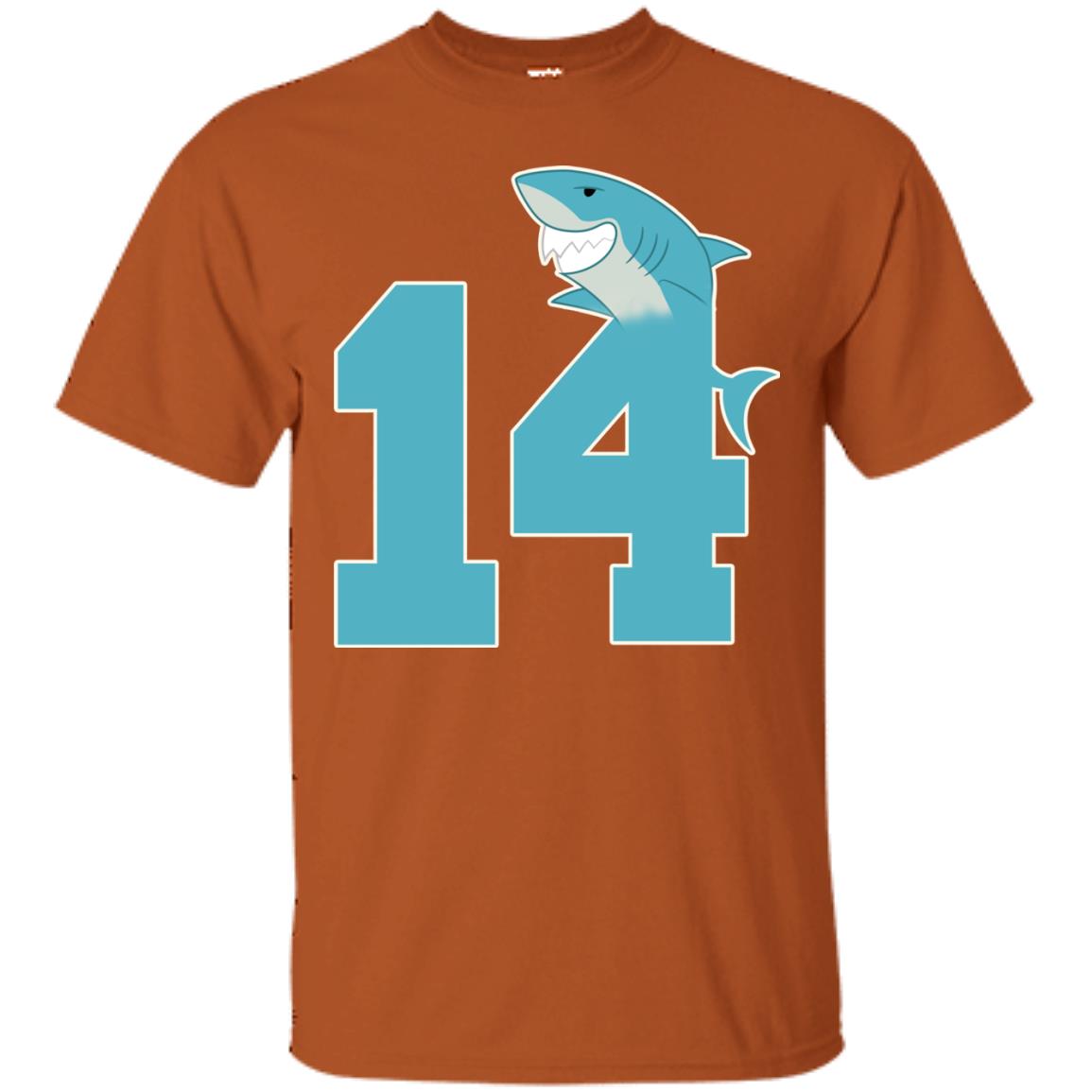 14th Birthday Shark Party Shirt Texas Orange