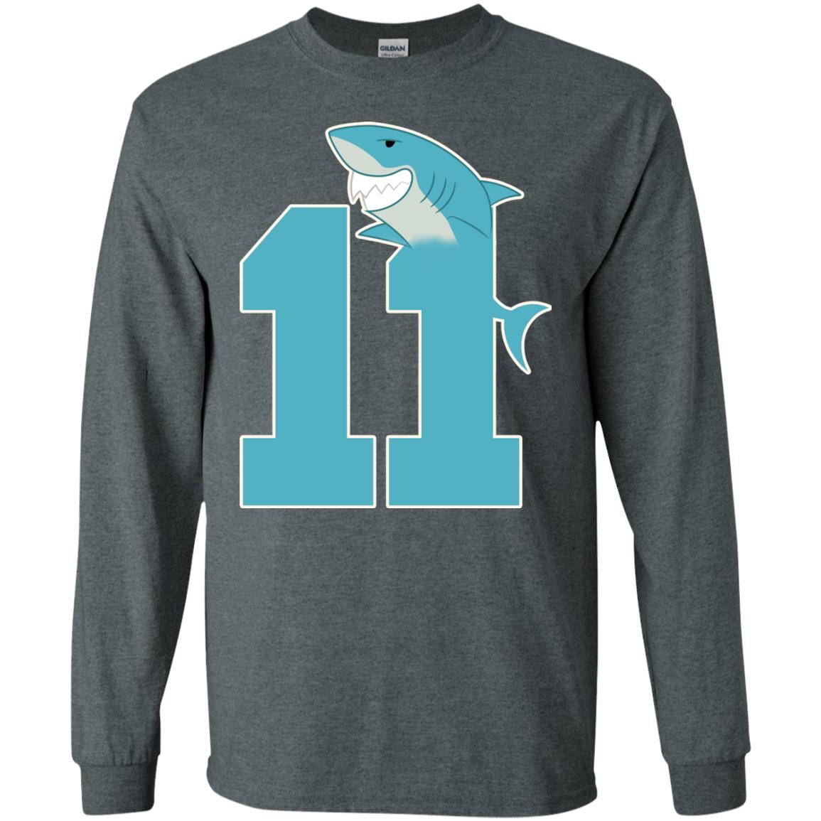 11th Birthday Shark Party Shirt Dark Heather
