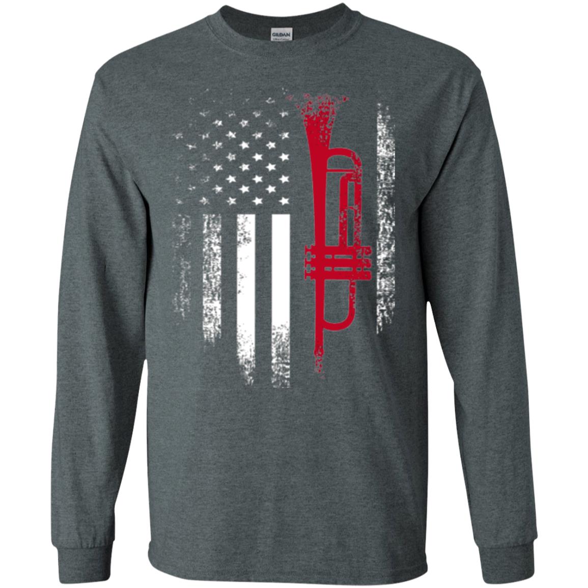Trumpet Lovers T-shirt American Flag Dark Heather